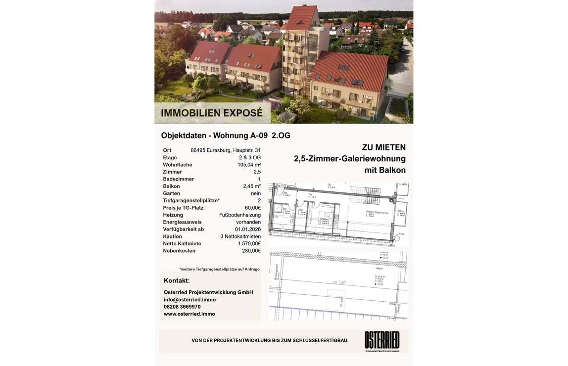 Exposé A-09 2.OG 2,5-Zimmer-Galeriewohnung mit Balkon