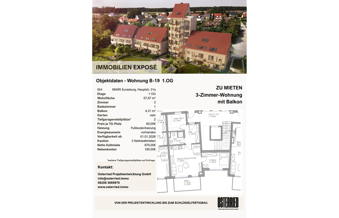 Exposé B-19 1.OG 3-Zimmer-Wohnung mit Balkon