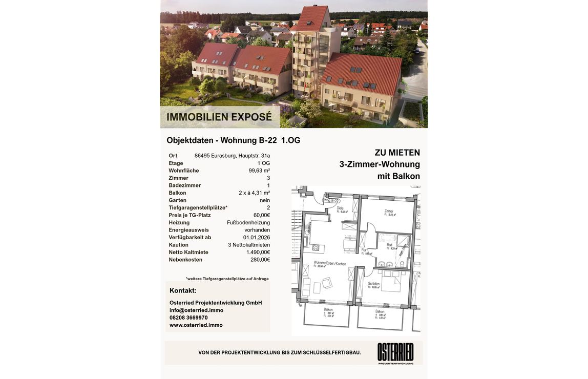 Exposé B-22 1.OG 3-Zimmer-Wohnung mit Balkon