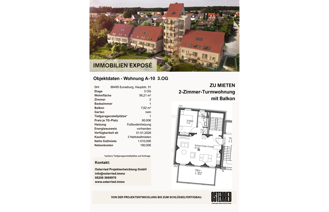 Exposé A-10 3.OG 2-Zimmer-Turmwohnung mit Balkon